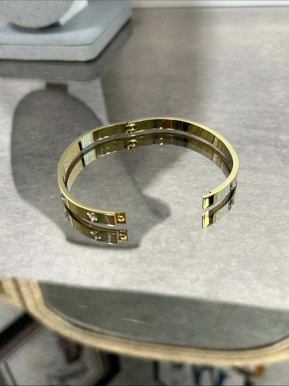 Gold Crystal-Studded Bangle Bracelet